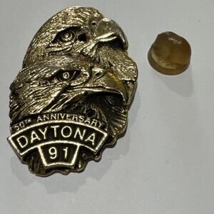 50th Anniversary Daytona 1991 Motorcycle Pin Eagles Missing 1 Pin And Back Vtg